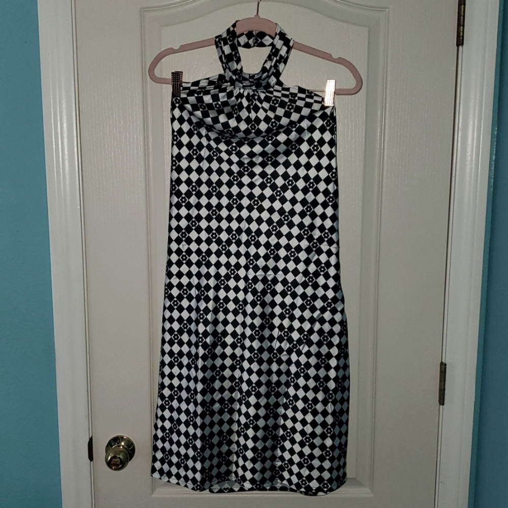 Nasty Gal Black and White Halter  Checkered Dress